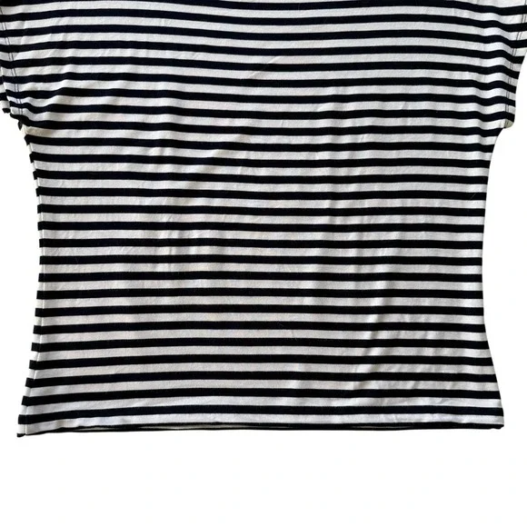 Talbots Breton Stripe Cropped Tee Navy White Boat Neck Coastal Prep Women's M - Picture 4 of 8
